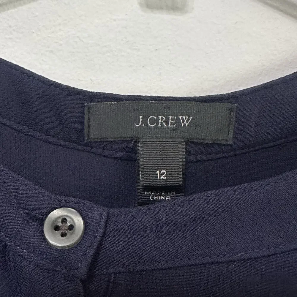 J Crew Drapey Henley Tunic Top‎ Popover Blouse 12 Navy Blue Work Long Sleeve